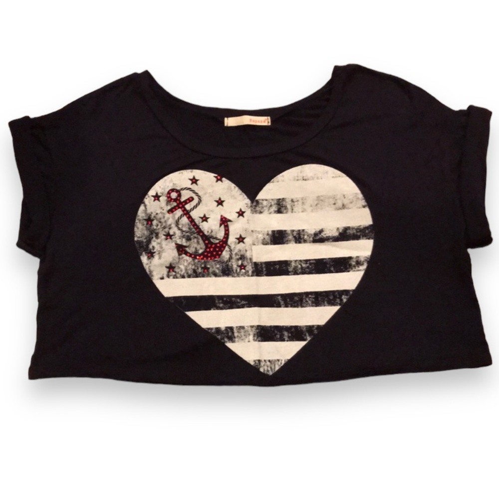 Papaya American Flag Crop Top Heart Anchor Size Small